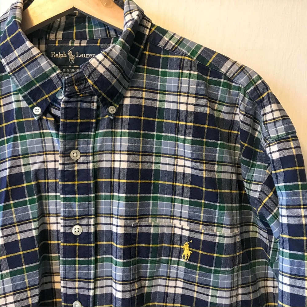 Ralph Lauren Navy/Green Plaid Button Down Shirt.